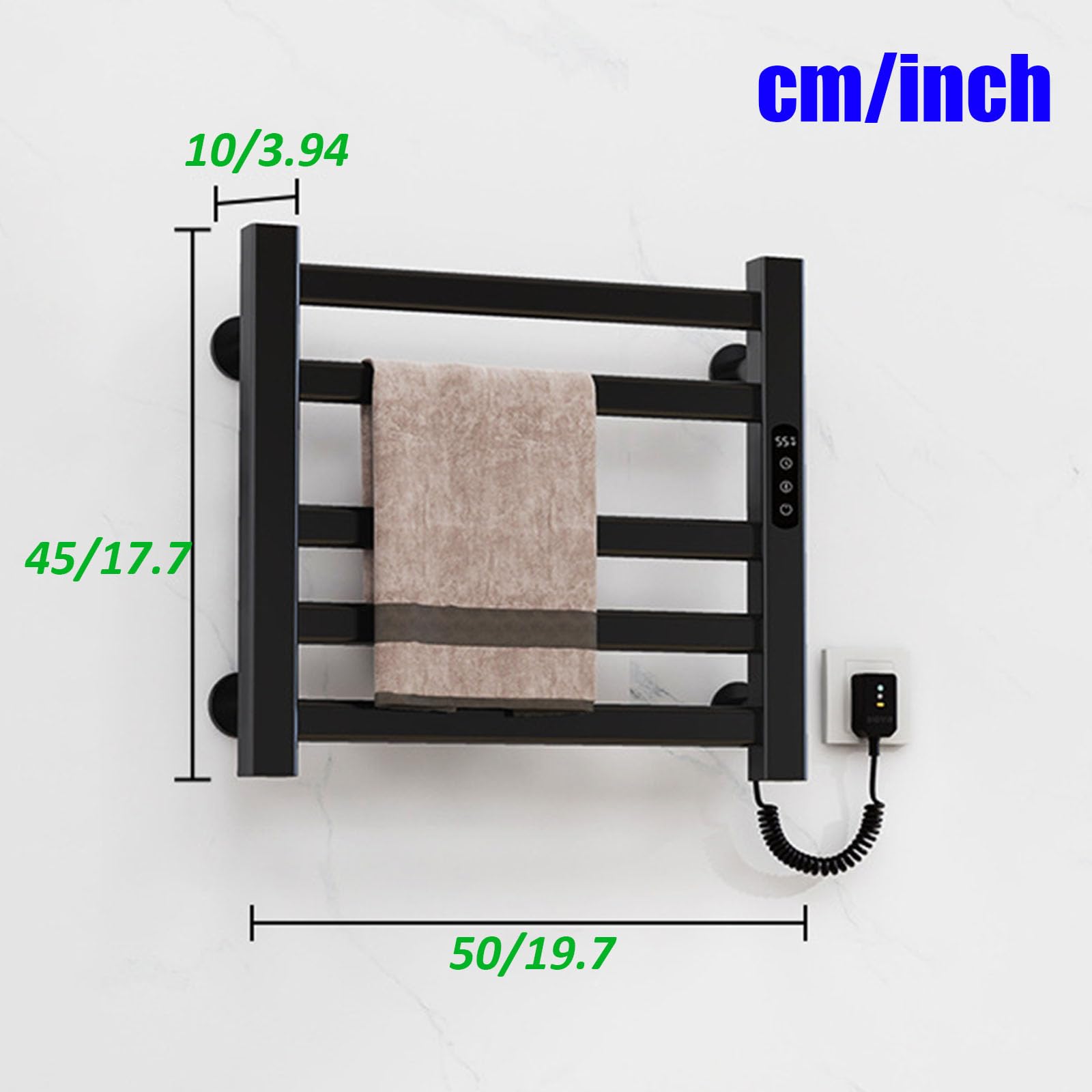 Scaldasalviette a Risparmio energetico con Timer, scaldasalviette a Parete, Spina a 5 Barre per Bagno, Nero, Right Line