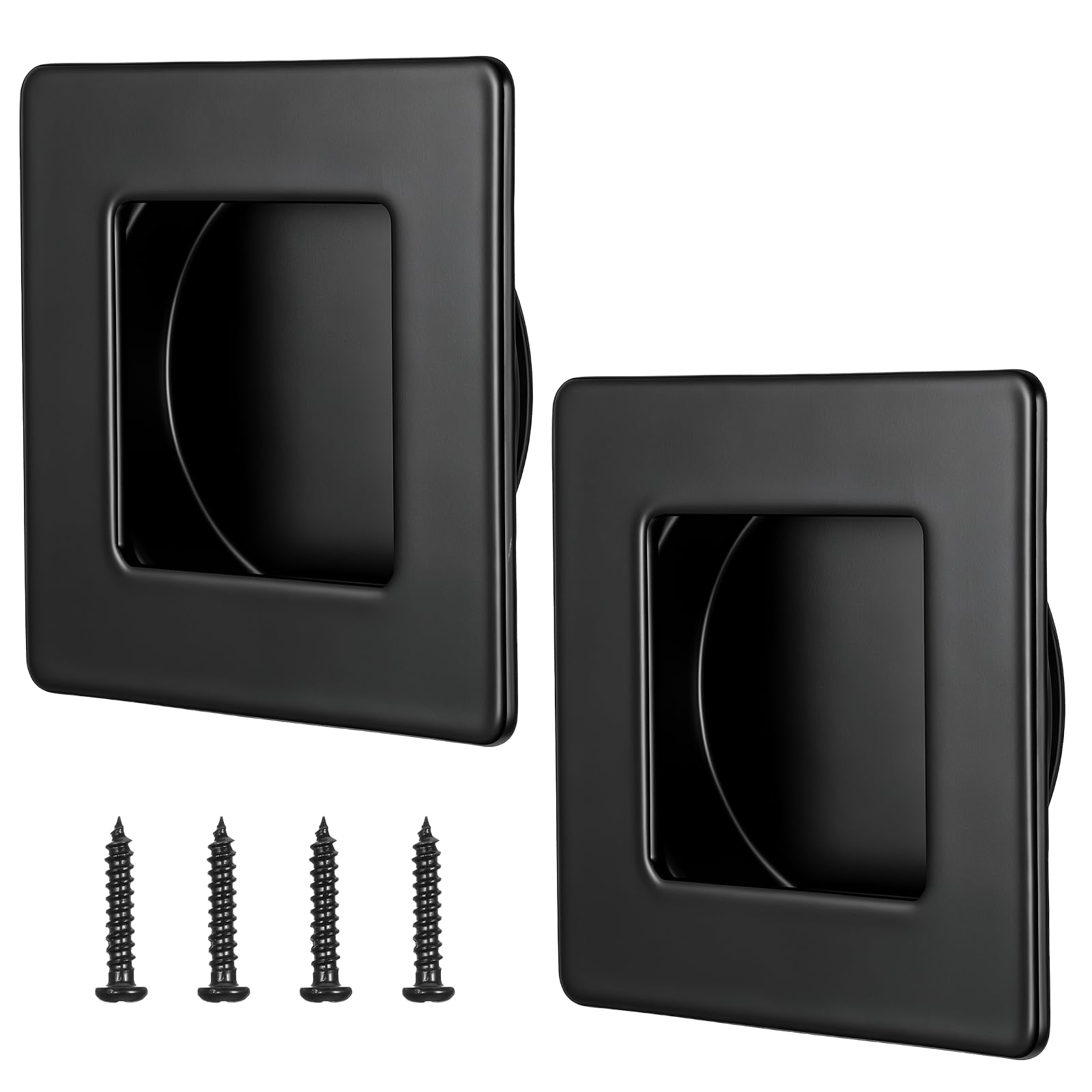 2 Packs 2-3/4 Inch Square Recessed Sliding Closet Door Finger Pulls, Sliding Barn Door Closet Handles Pulls, Matte Black Pocket Doors Handles with Screws for Drawers, Cabinet, Sliding Barn Doors