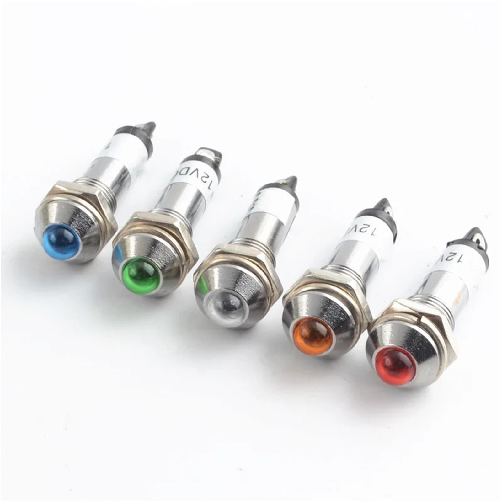 8 mm kleine LED-Arbeitsleuchte aus Metall XD8-2 Rund Kupfer Blau Weiß Rot Grün Gelb(Green,5pcs,24 V)
