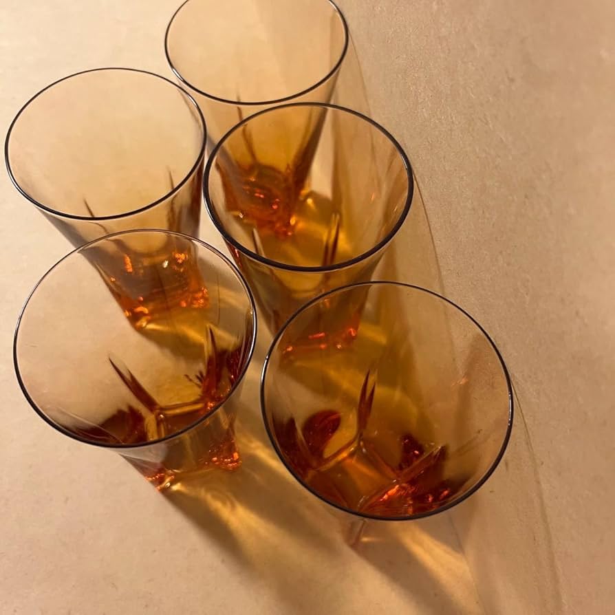 Amazon.co.jp: セミクリスタルグラス 5客 ギヤマン 茶色 コップ