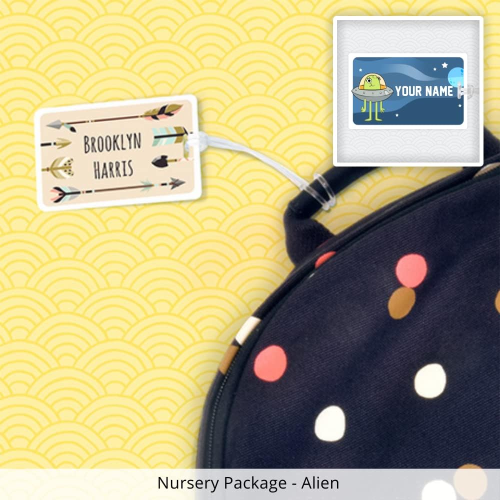 Nursery Package, 75 Durable Personalized Name Labels & Tags (Alien)