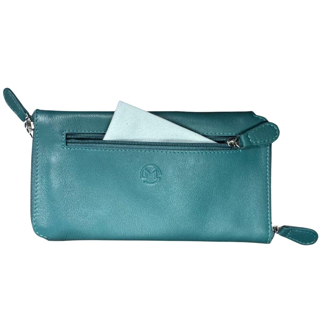 Mala Leather Black/Orange/Pink Double Zipped Leather Glasses Case – Holds 2 Pairs Of Glasses - Teal
