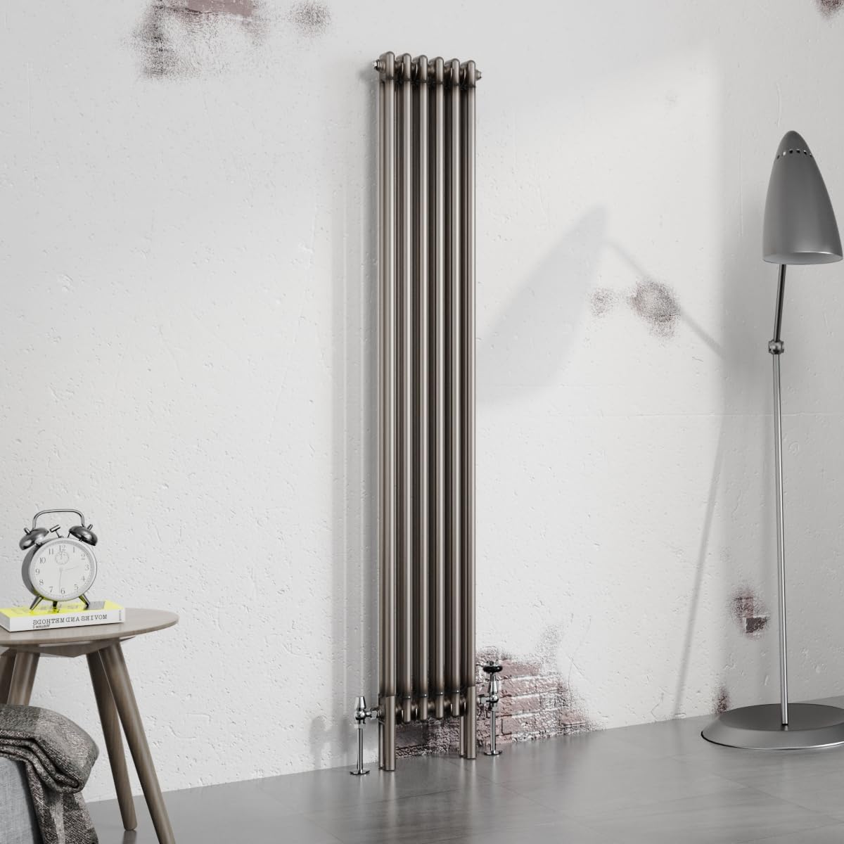 Warmehaus 1800x290mm Raw Metal Vertical Column Radiator Double Traditional Cast Iron Style Bathroom Radiator