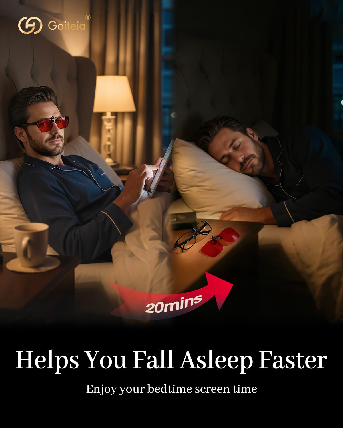 Goiteia Occhiali rossi con clip per blocco della luce blu e verde, migliorano il sonno, alleviano l'affaticamento degli occhi e il mal di testa, occhiali a luce rossa per l'uso dello schermo
