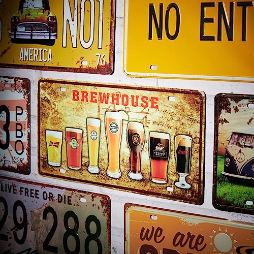 Image of Brewhouse Brands Multipurpose Metal Signs - License Wall Plate, Decorative Car Tag - Ideal for Cafe, Restaurant, Shop, Home, Hotel, Club, Office, Living Area