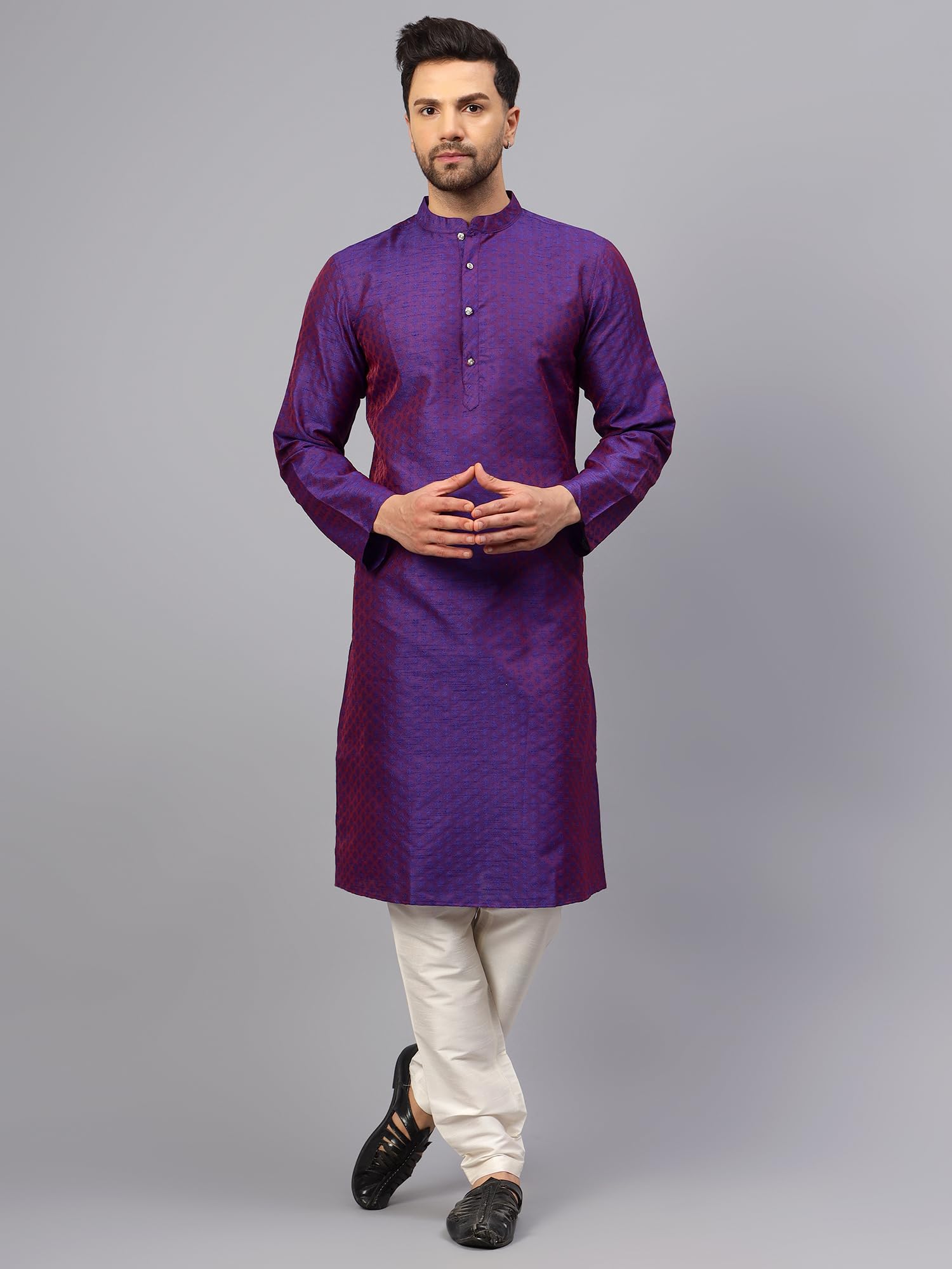 LATEST CHIKAN Men’s Silk Chikankari Kurta with Cream Churidar | Festive Set - KP-SB-PR-38 - Image 2 thumbnail