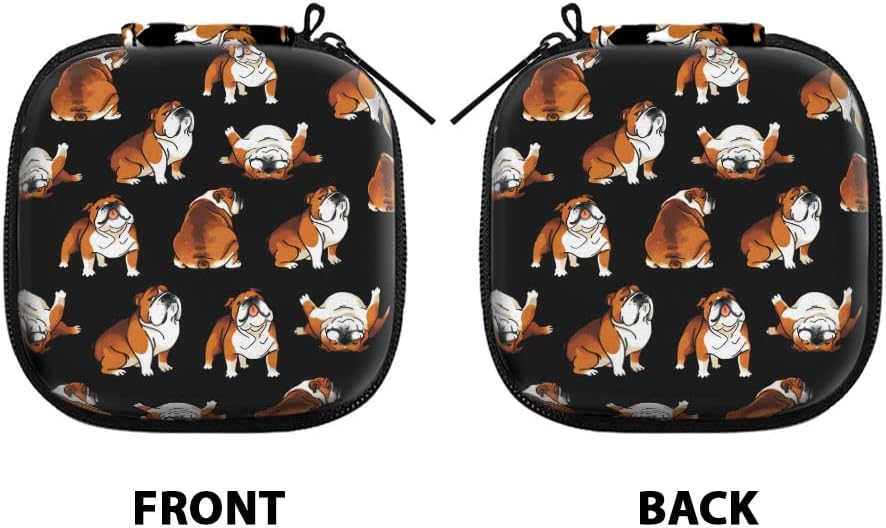 WIRESTER Portable Wireless Headphone Case, Earphone Storage Bag Carrying Case, Earbud Holder with Black Carabiner Compatible with Airpods - English Bulldog Funny Playful Postures Black image 2