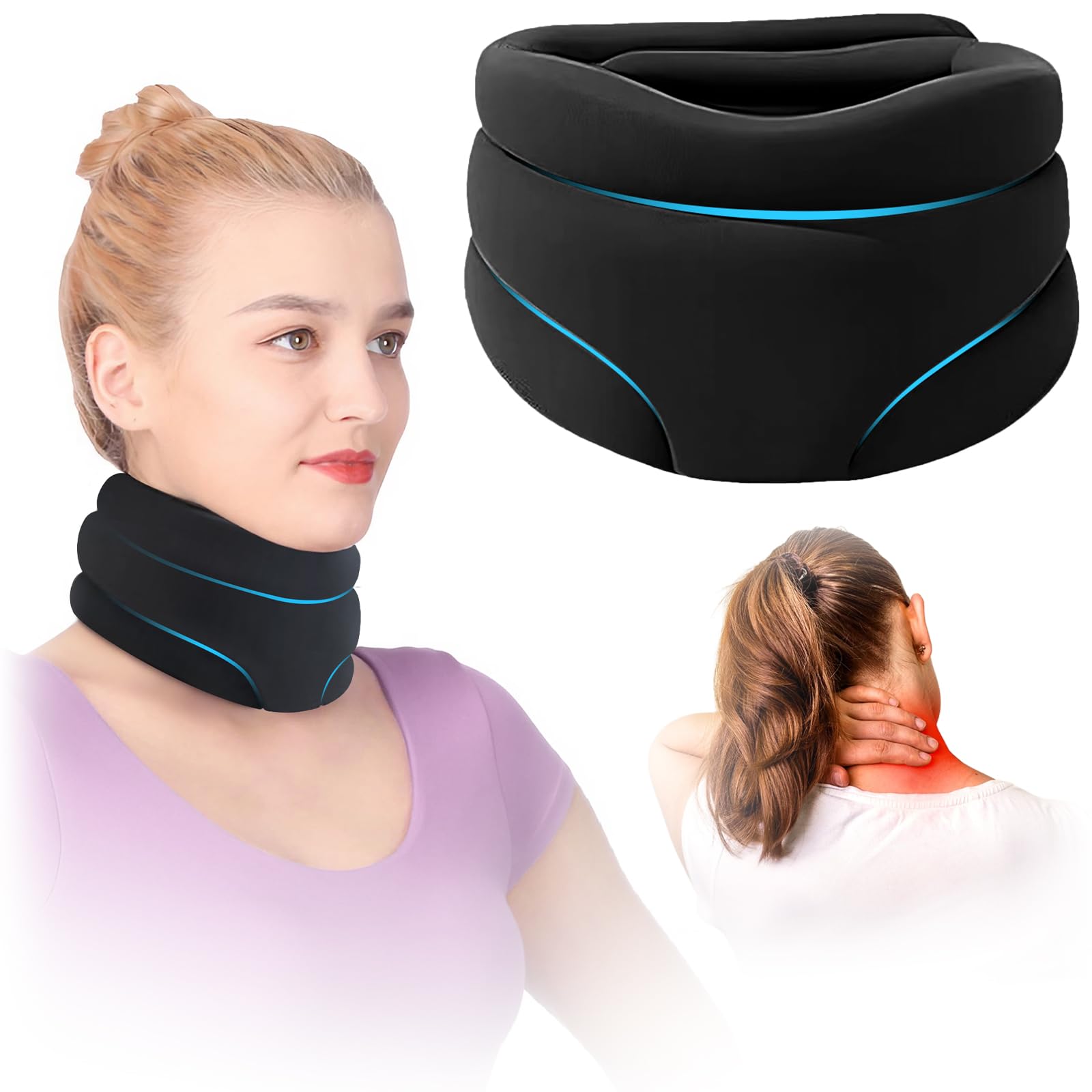 ROSROSE Neck Brace, Cervicorrect Neck Brace by Healthy Lab Co, Anti Snoring Neck Brace, Cervical Collar Neck Brace for Relief Neck Pain, Soft Foam Neck Support Keep Vertebrae Stable, Black
