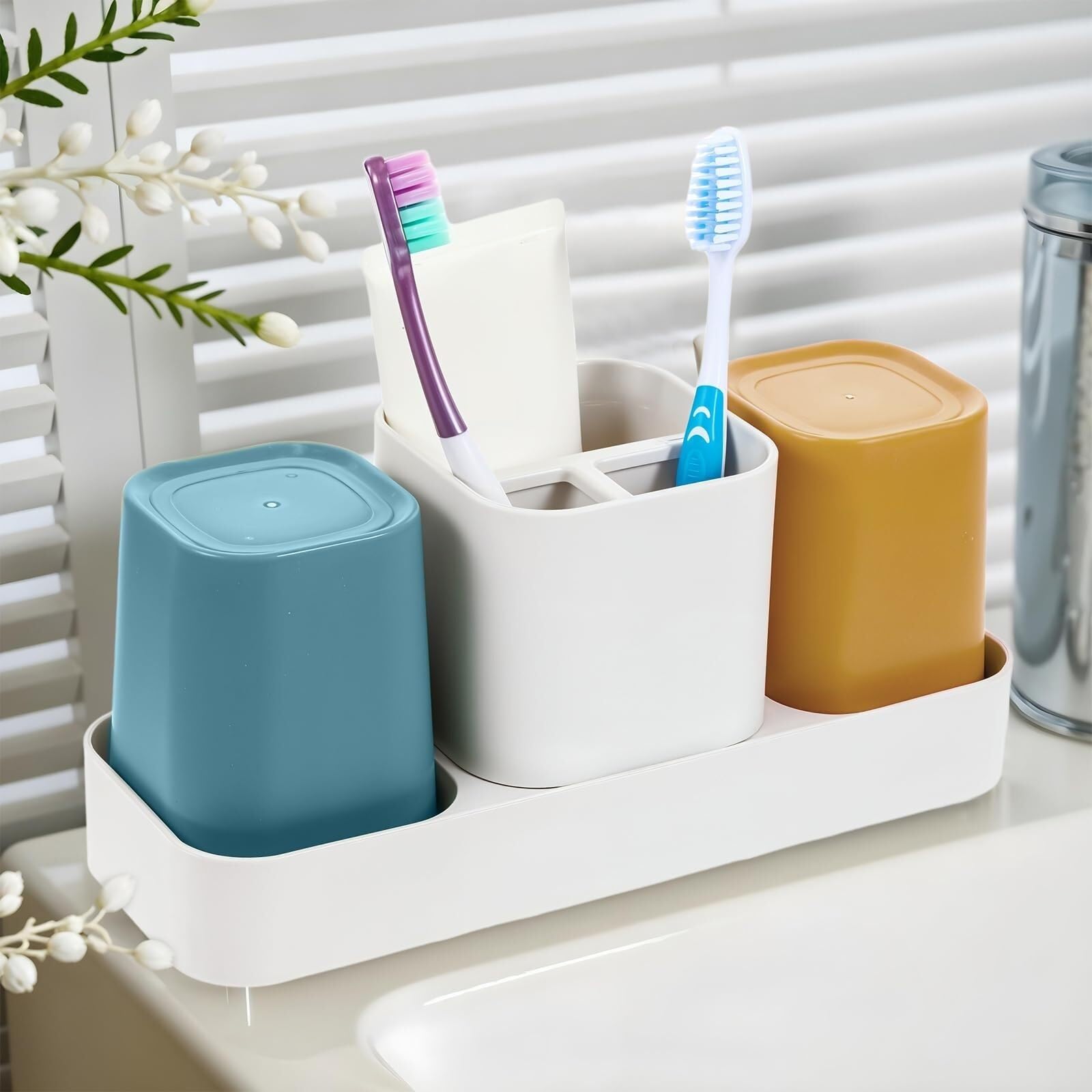 Portacepillos De Dientes para Baño Y Ducha Soporte For Cepillo De Dientes For Organizador Baño, Juego Almacenamiento con 2 Tazas For Pasta