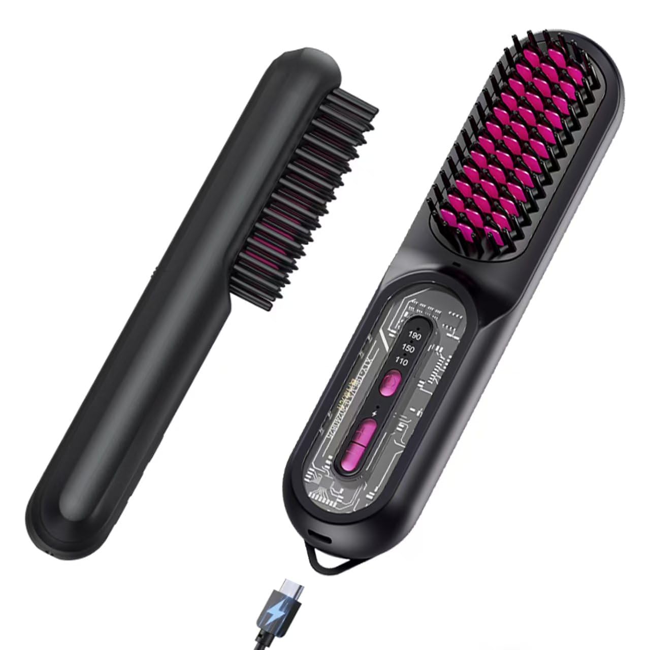 Cordless Hair Straightener Brush for Women - HFcoupe Electric Hot Comb Rechargeable Travel Portable Thermal Brush, Fast Heat Mini Straightening Tools