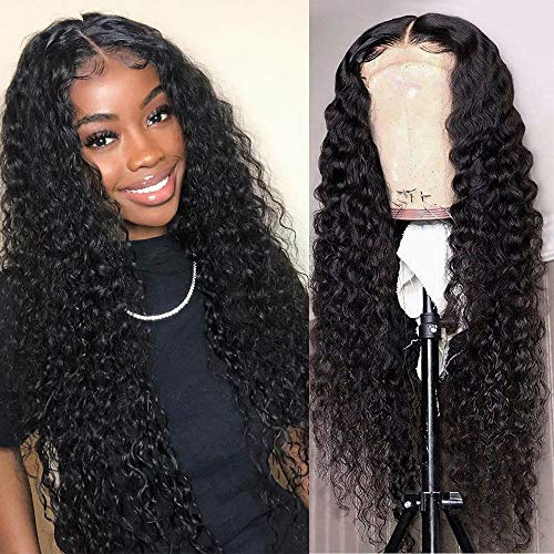 Curly lace front wigs human hair Wigs for Black Women Transparent T Shape Middle Part Brazilian deep wave lace front wig 100% Virgin Human hair pre plucked Natural Hairline with Baby Hair 22 Inch