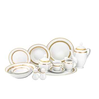 　Bone China 57-Piece Bone China Dinnerware Set, Service for 8, White and