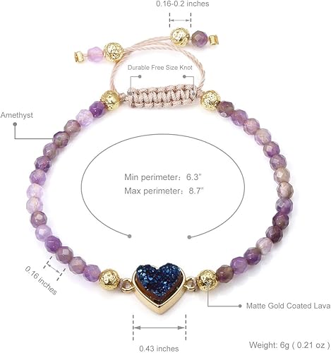 Miniatura 6 de Top Plaza Pulsera de cristal curativo de chakras de 0157in para mujeres y niñas pulsera ajustable con forma de corazón Amatista, Cristal de