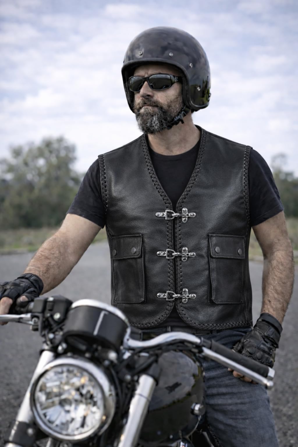 PAULGOS Lederweste Weste Kutte Leder Biker Rocker Motorrad Clubweste Bikerweste Motorradweste Schwarz BW5