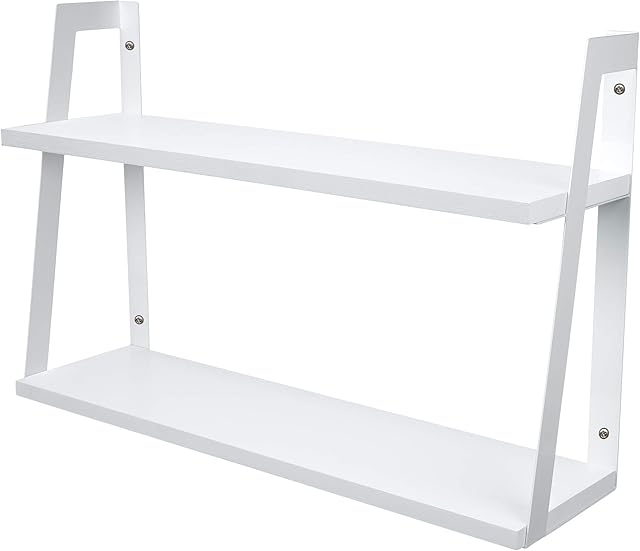Peter's Goods 2-Tier Modern Rustic Floating Wall Shelves - Wall Mounted Wood Shelf for Display, Books, Storage & Decor - For Bathroom, Office, Living Room, Bedroom, Laundry, Kitchen (Modern White)