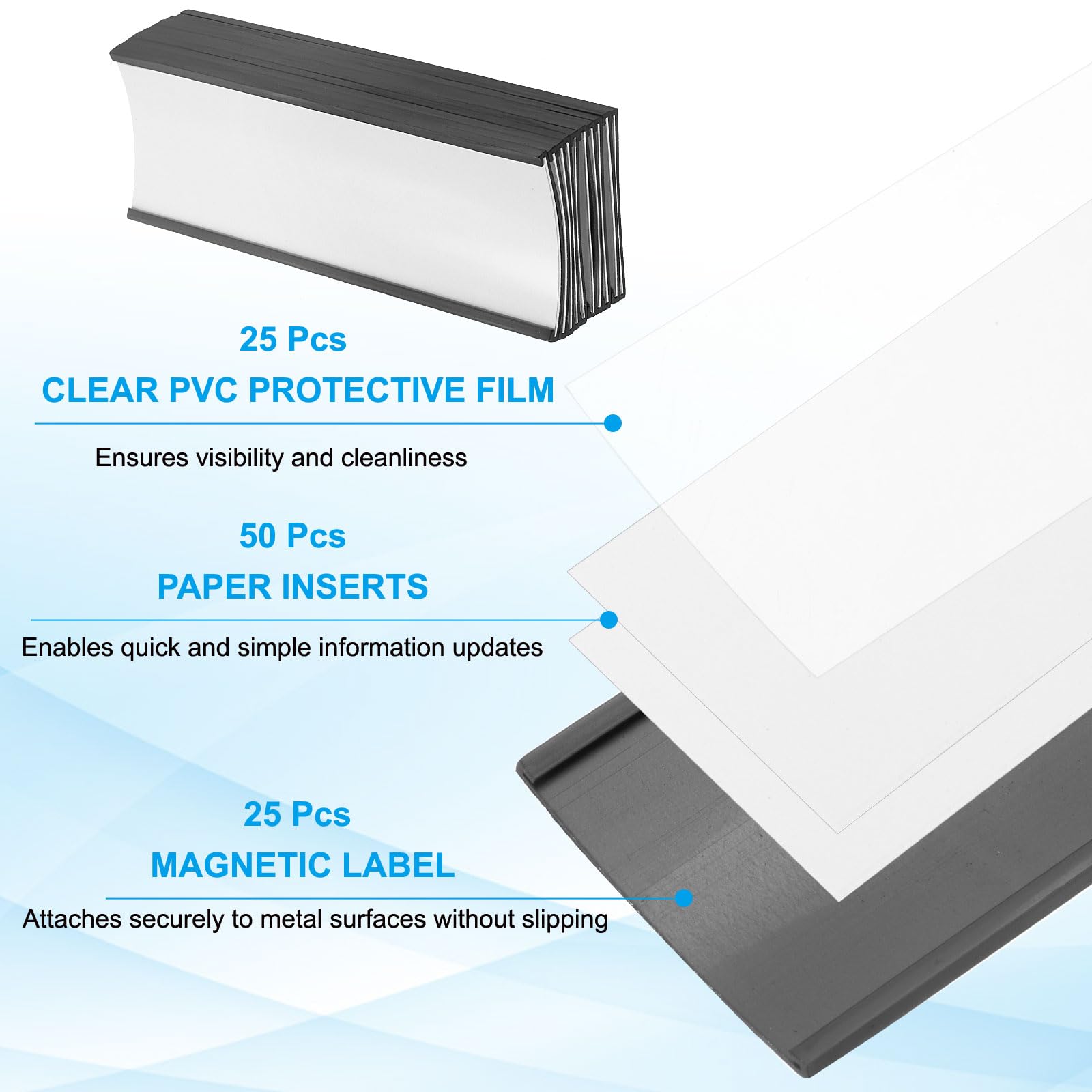 PATIKIL Magnetic Label Holder 5.5" x 2" with Paper Inserts - Image 3
