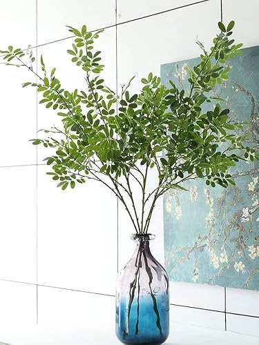 3 racimos de hojas de plantas artificiales, ramas de vegetación sintética de 41.3 pulgadas, tallos de hojas de soforas falsas, ramas de plantas de