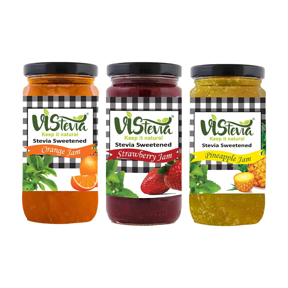 Vistevia Sugar Free Combo of Pineapple, Strawberry & Orange Jam, Diabetic and Keto Friendly - Sweetened Naturally with Stevia, More Than 60% Fruit Content - Tastes Delicious - Pack of 3 (400 * 3GM) (B0B76NHTBY) Amazon Price History, Amazon Price Tracker