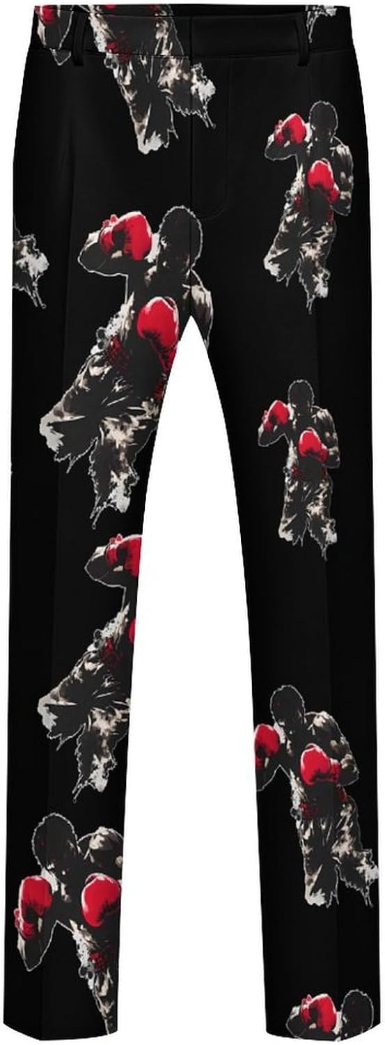 Boxer Boxing Gloves Men's Classic Fit Suit Pants Straight Leg Design Printed Trousers