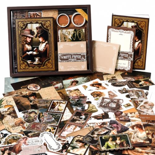 Image of RANDEN Tea Time Journaling Kit, 346PCS Vintage Scrapbook & Stationery Set with Aesthetic Stickers, Ephemera Pack and Journal Supplies for Bullet Journals, Planners, Albums & Creative Crafts (TEA TIME)