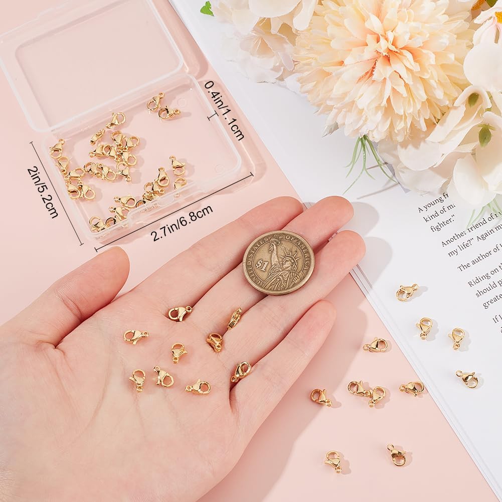 Beebeecraft 1 Box 50Pcs Lobster Claw Clasps 24K Gold Plated 304 Stainless Steel Trigger Small Snap Clasp for Bracelet Necklace Jewelry Making 9mm - Image 3