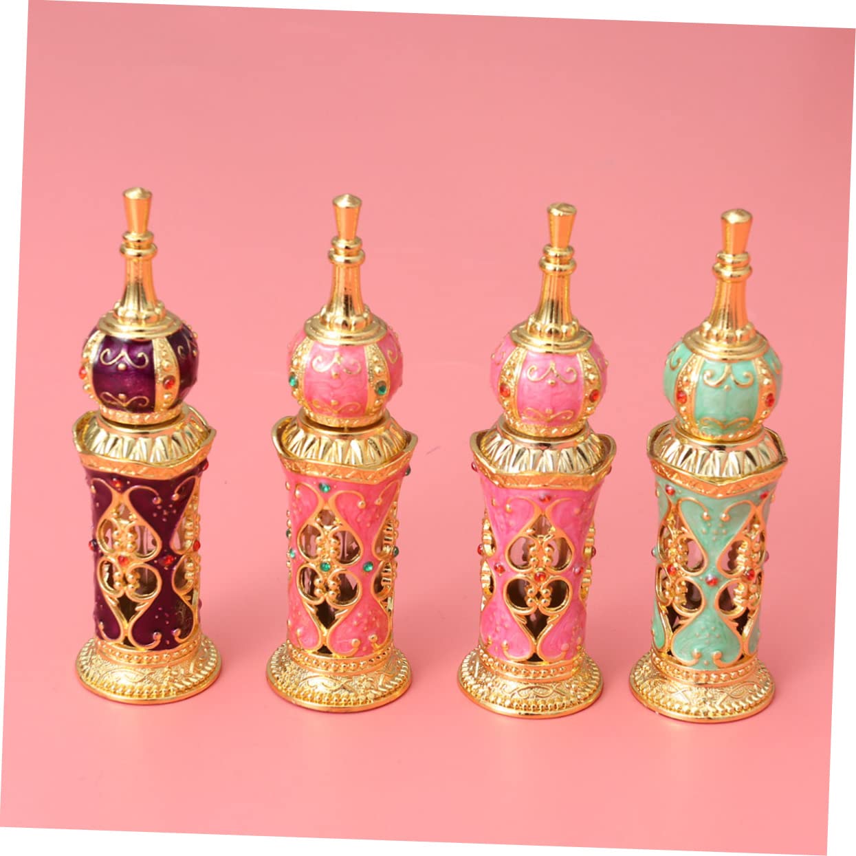 Amosfun 3stücke Vintage Parfümflasche Im Mittleren Stil Leere Retro Glasflasche Mit Blumenranke Für Hochzeitsdekoration Gold Und Grün