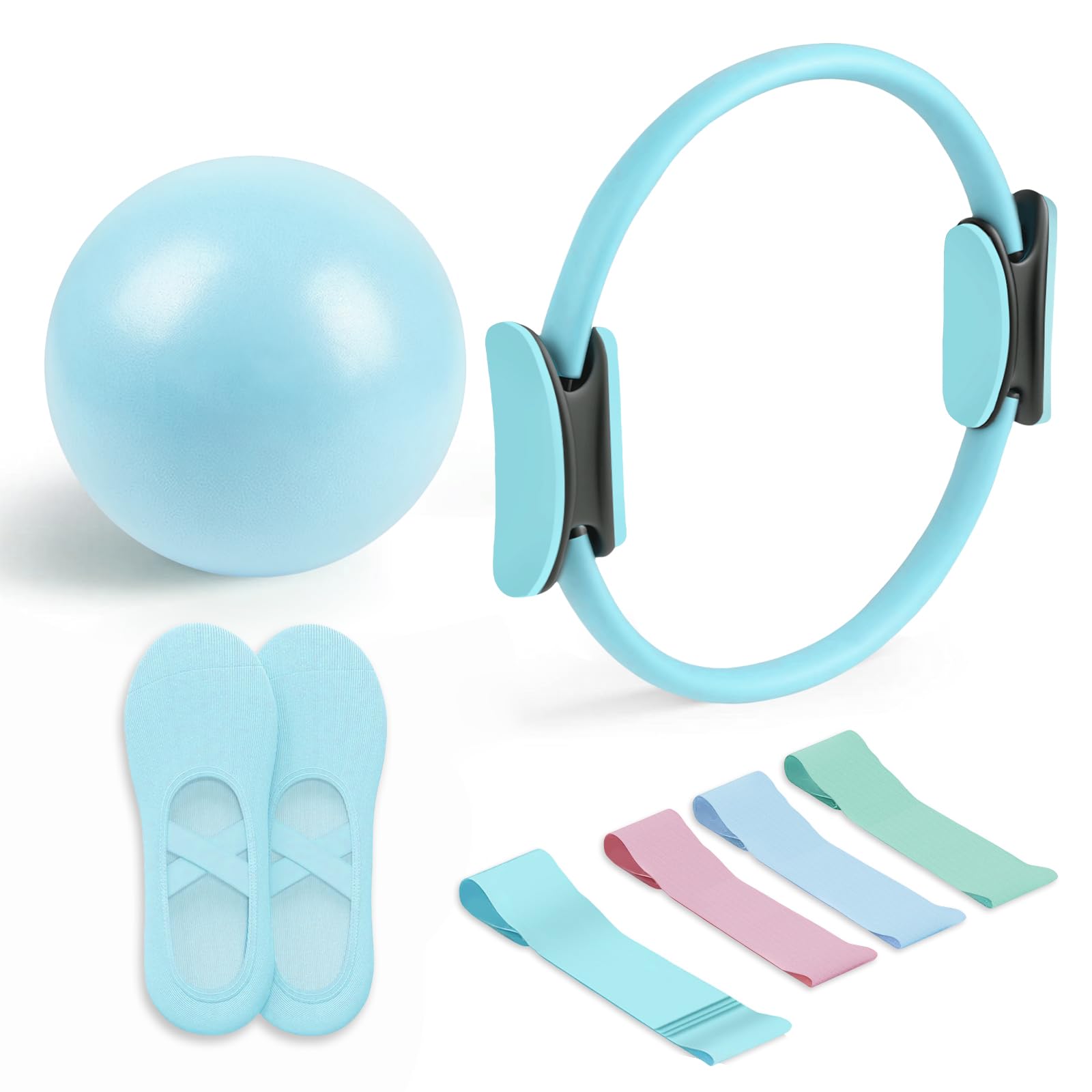 Genérico Kit Completo de Pilates para Casa - Incluye Aro Mágico, Bandas de Resistencia, Pelota Suave, Bandas de Bucle y Calcetines Antideslizantes - Equipo Fitness Portátil para Mujeres y Hombres