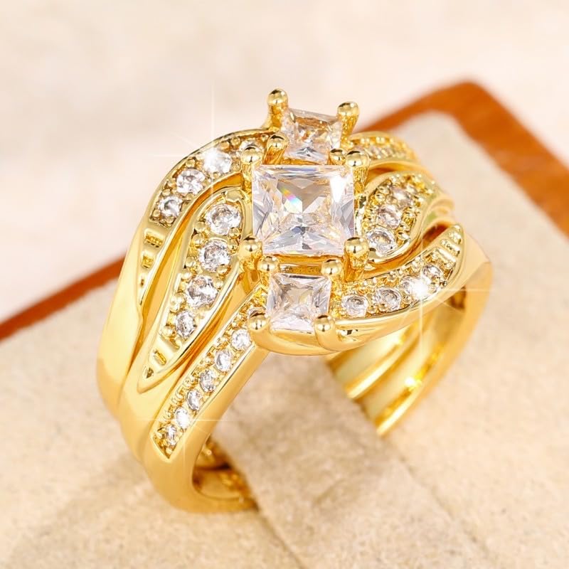 ENDLESSNESS & ETERNITY 3 in 1 Brial Wedding Band Ring Set CZ Cubic Zirconia 14K Gold Plated Engagement Ring Promise Band Ring3