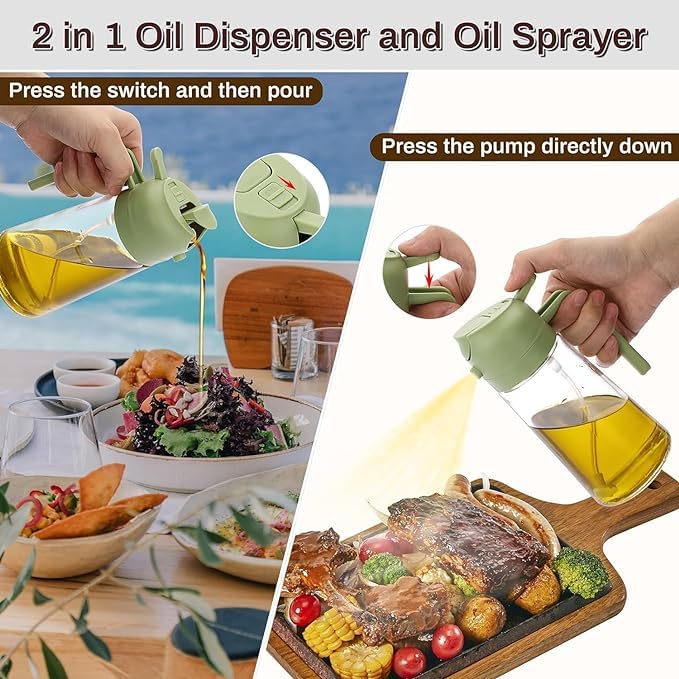 OTISTORES Oil Dispenser Bottle For Kitchen, 2 In 1 Olive Oil Sprayer And Oil Dispenser, Oil Spray Bottle 500Ml/ 17Oz For Cooking, Kitchen, Bbq, Air Fryer, Salad, Baking (Multi Color) - Glass 2