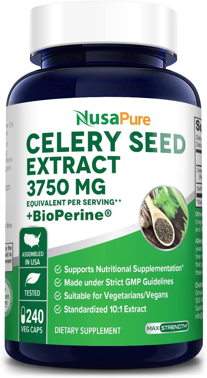 Celery Seed Extract Capsules 3750mg 240 Veggie Caps NonGMO and Gluten Free