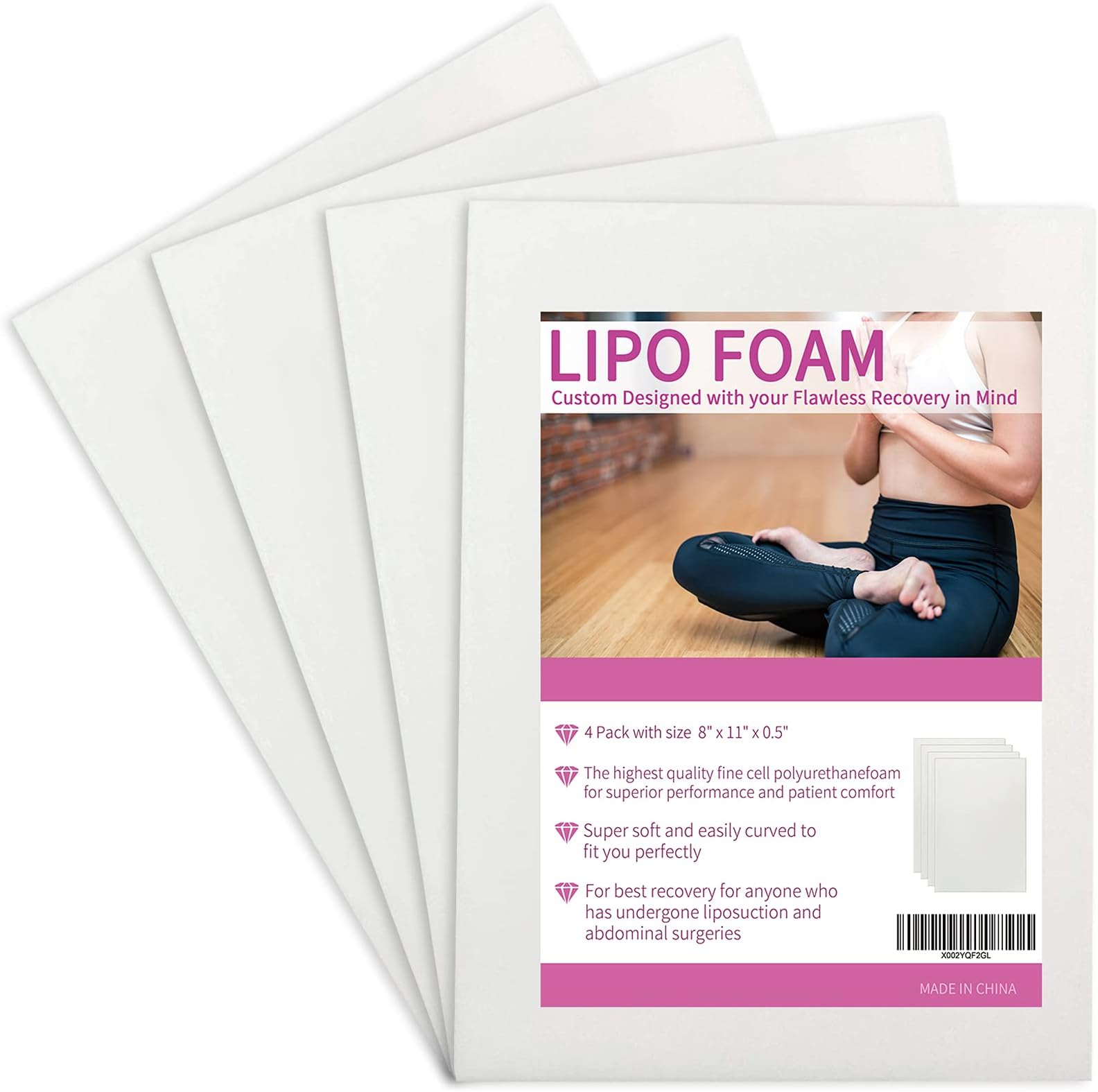 Birllaid Lipo Foam Pads for Post Surgery, BBL Foam Boards After Lipo,Help Out When Using Ab Board Compression Garments Tummy Tuck, 4 Pack Liposuction Surgery Foam Sheet for Recovery 8" X 11"