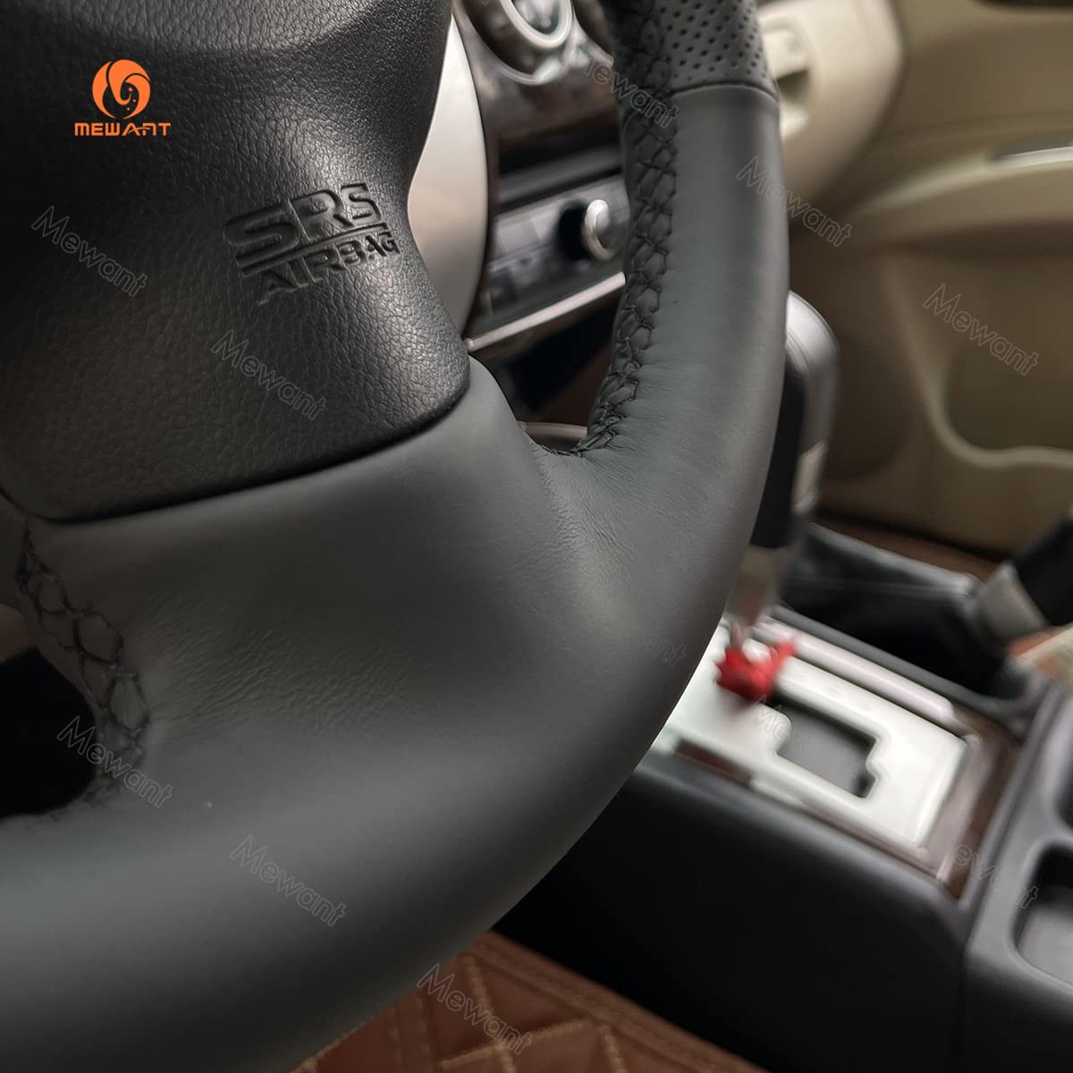 MEWANT Funda de Volante a Medida para Coser Mitsubishi | Volante Coche Mitsubishi ASX 10-13/Colt/L200/Lancer 9 IX/Outlander 07-13/Peugeot 4007 07-10/Ion/Citroen C-Crosser 08-11