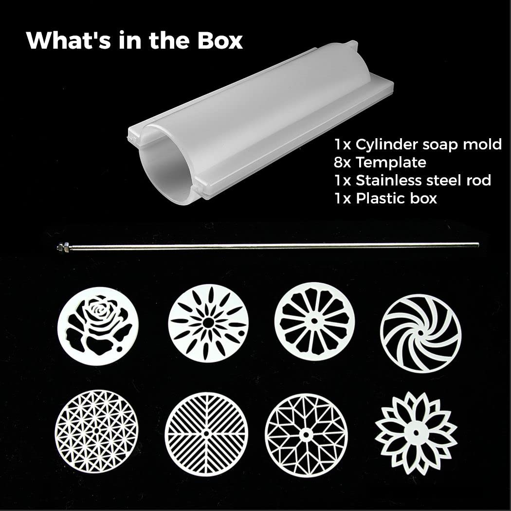 Juego de moldes de tubo de jabón, 10 piezas de moldes de jabón de bricolaje, molde de columna de silicona para jabón, vela, decoración de pasteles, diseño de patrón de flores, con barra de tracción y
