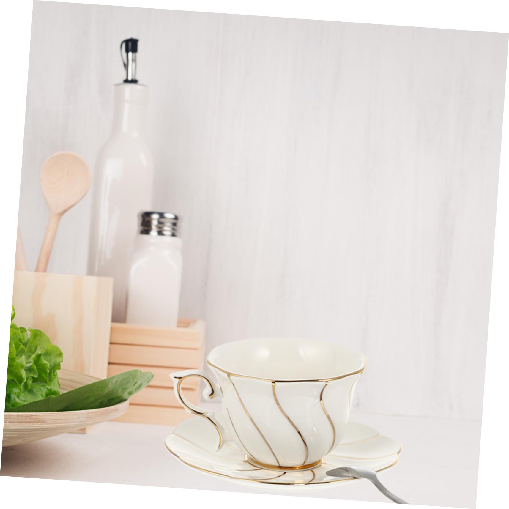 Gatuida Tazas de Café y Té de Elegante con Dorado Set de Taza Plato y Cuchara Resistente y Fácil de Limpiar para Hogar y Oficina