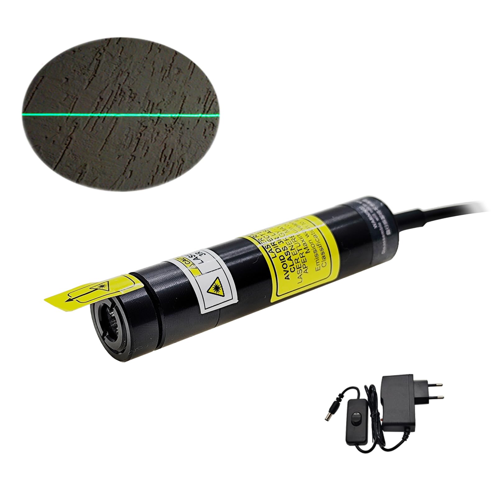 520nm Green Light Line Module Projector Focusable Locator Generator for Wood Stone Fabric Alignment Dia.16mm (5V DC with Adapter)