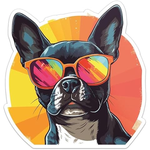 Printbeat Cool Boston Terrier Dog Sticker - Waterproof Vinyl Decal for Car Bumper, Laptop, Water Bottle, Luggage, Wall, and Window, QA-PET-046 Cover