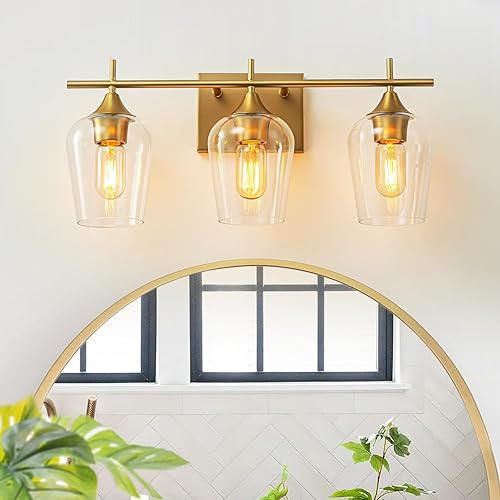 Miniatura 8 de Lámparas de tocador con 2 luces, accesorios de iluminación cromados para baño, con pantalla de vidrio transparente, iluminación moderna para baño,