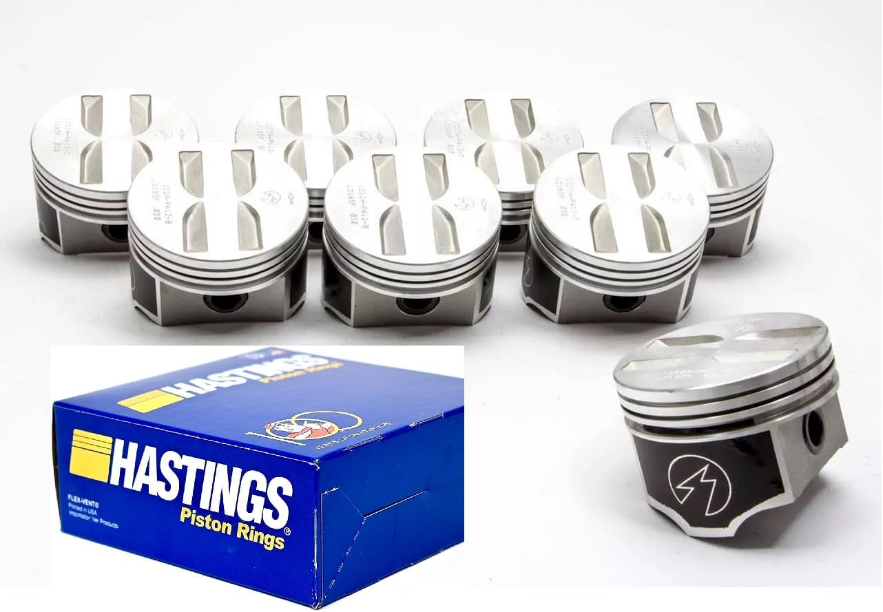 +.030 over size Forged Flat Top Coated Skirt Pistons & Moly Rings compatible with 1962-69 Chevy 327 cid. +.030 over 4.030" Bore dia.
