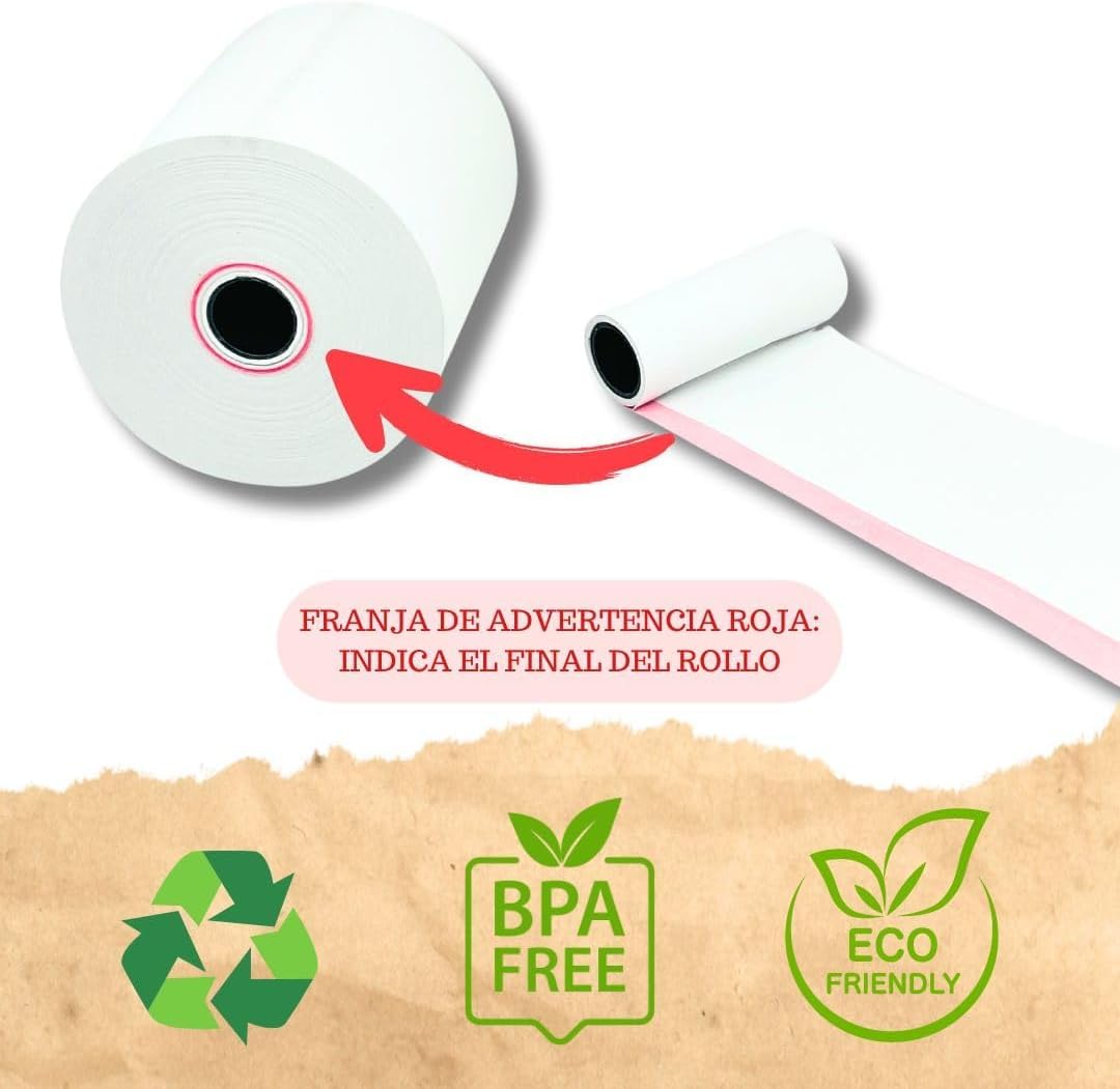 Rollo de Papel Térmico 80x80 mm | Caja de 50 Unidades | Papel Térmico para Impresora TPV, Registradora y Tickets de calidad Sin BPA y con Canuto de Cartón | Ideal para Hostelería y Comercio