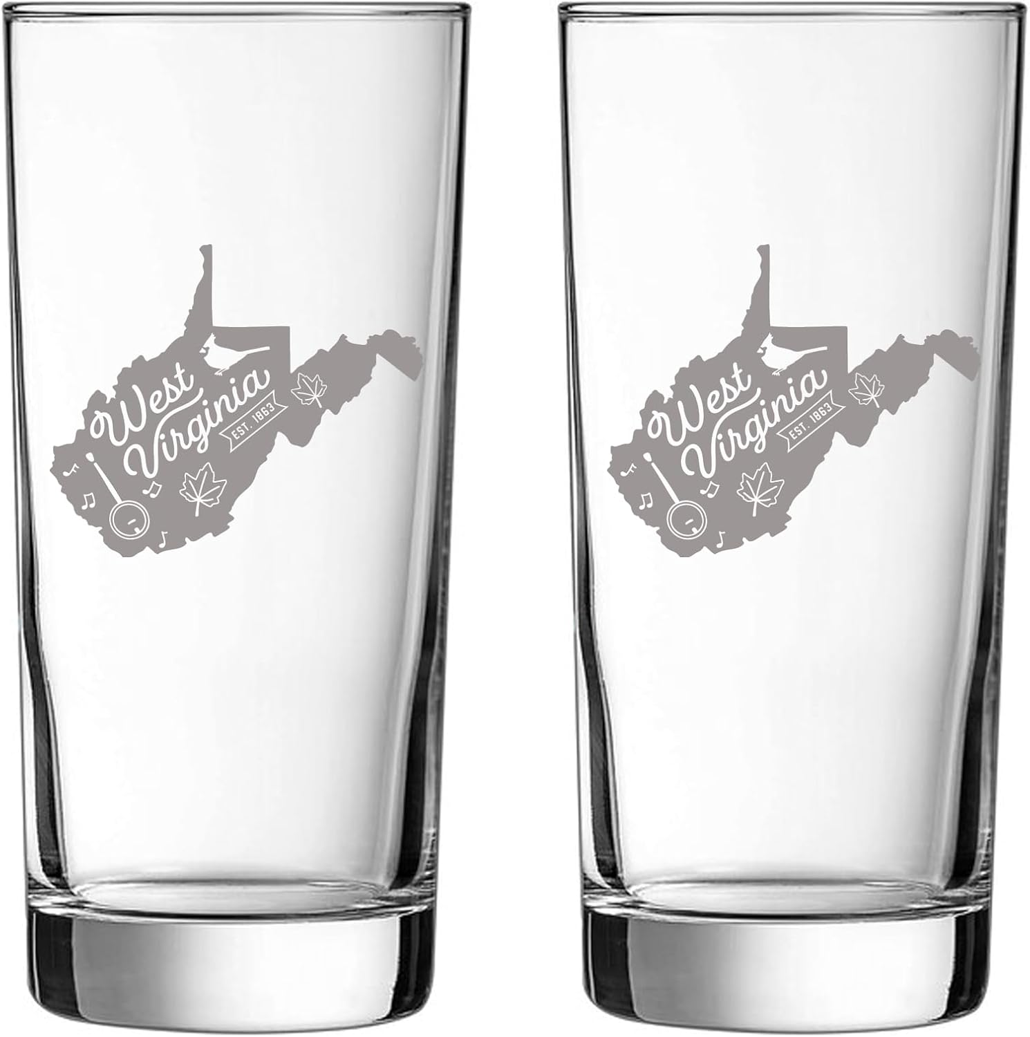 CustomGiftsNow West Virginia State Gift, Premium Highball Glass – 9 oz Clear Tall Cocktail Glass for Whiskey, Mixed Drinks, Water, Soda - Dishwasher Safe Barware - Classic Heavy Base Design