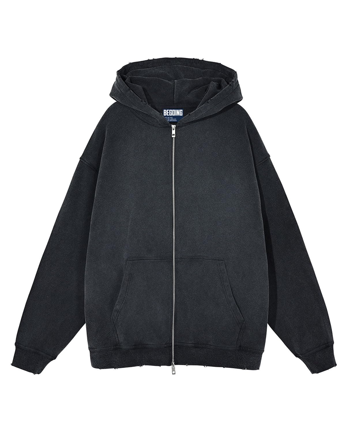 BEGOINGUnisex Vintage Washed Hoodie Sweatshirt Oversized Long Sleeve Y2K Zip Up Jacket with Pockets