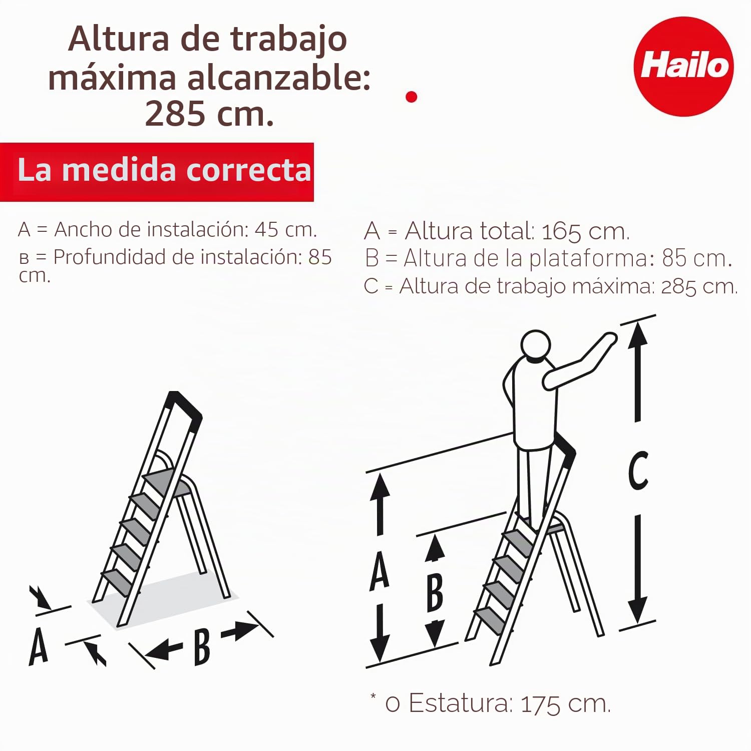 Hailo Escalera de Seguridad de Aluminio L100 Topline con Carcasa multifunción, Barra de Seguridad y Bloqueo de Plataforma Que Ofrece Seguridad en Formato XXL: 130 mm de Profundidad Extra