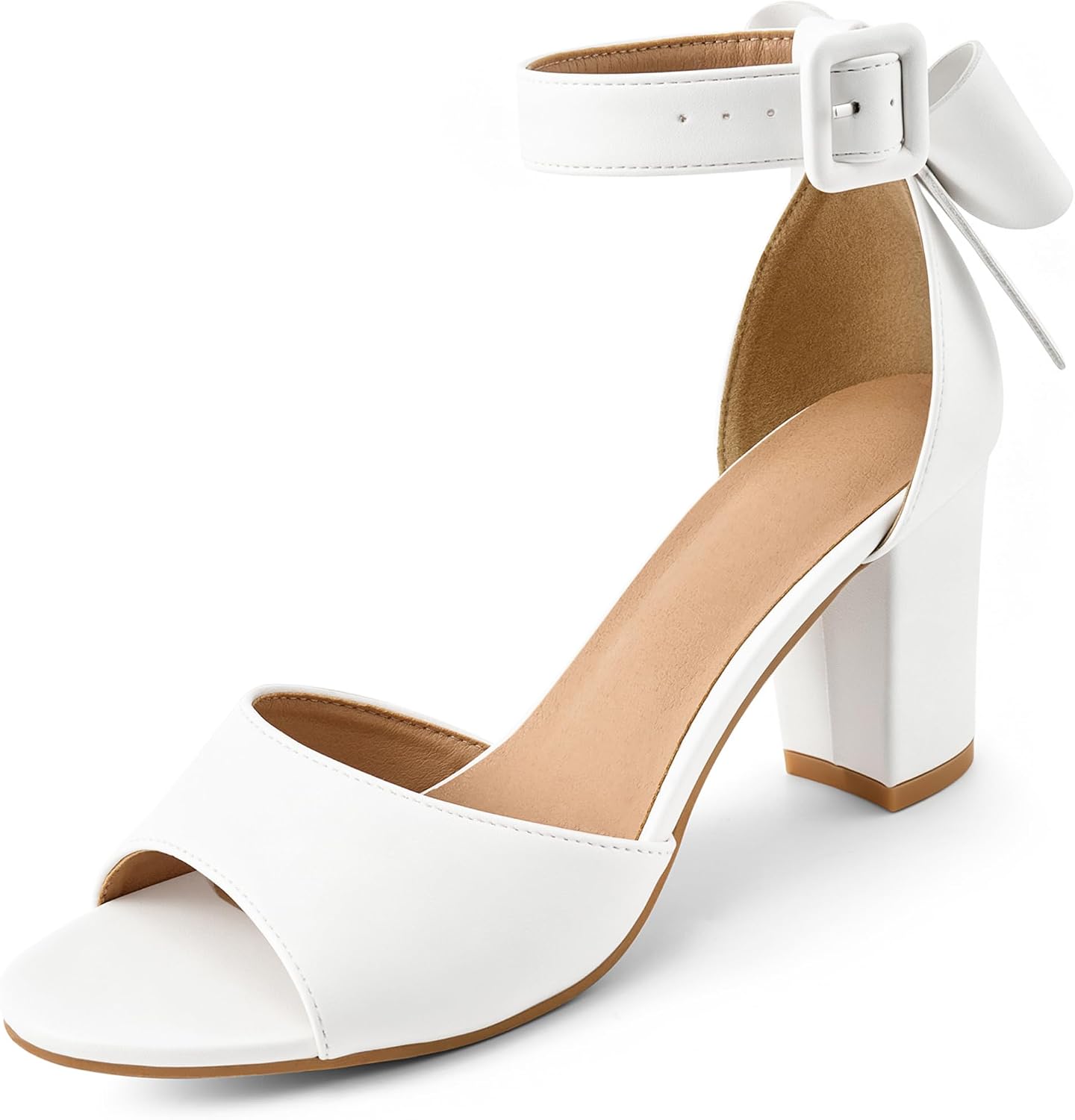 Alicegana Heels Women Block Sandals: 3'' Stable Open Toe with Cute Bow Ankle Strap & Cushioned Insole - Elegant Comfortable Walking Dress Shoes for Weddings Party Bride & Bridesmaids