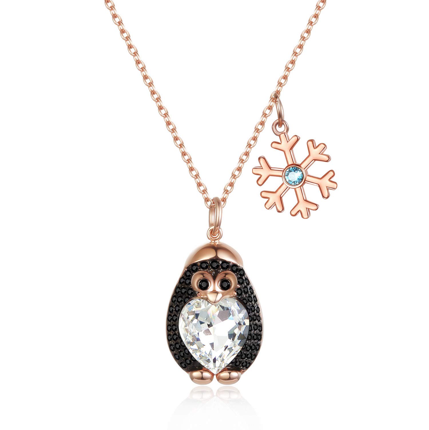 AOBOCO Collana In Argento Sterling 925 Con Ciondolo Pinguino E Cristallo Blu - Gioiello Per La Nascita Di Marzo - Regalo Incartato