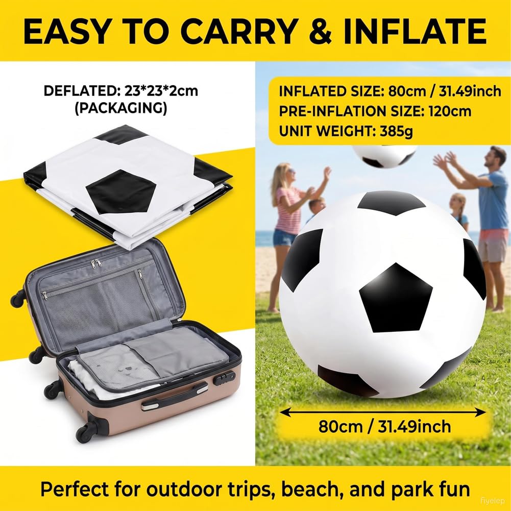 RANJIMA Fußball Ø 80 cm Groß, Aufblasbarer Spielball mit Pumpe, Fun Sport Softball Fußball, Springender Spielball Für Kinder Indoor Und Outdoor PVC Spring Ball Für Spaß Am Strand Pool Und Garten
