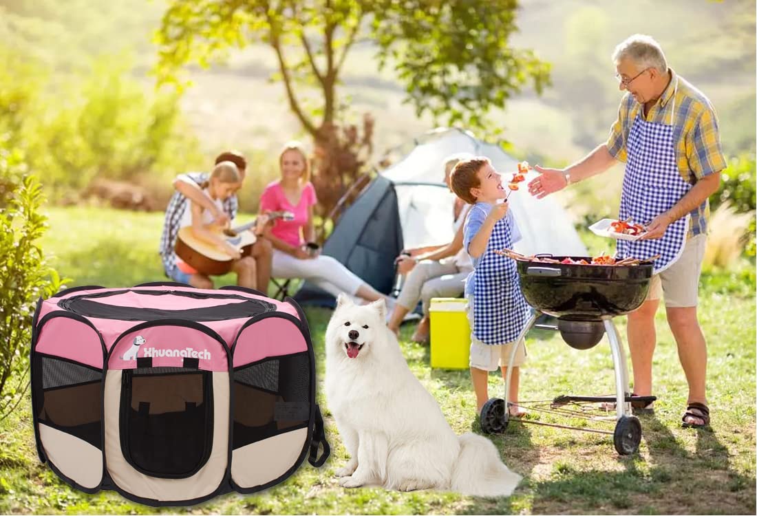 Box pieghevole per cani e animali domestici, box portatile pop up, per interni/esterni, per gattini, cuccioli, gabbia tenda con borsa per il trasporto, 600D Oxford (rosa + beige, S (66 x 66 x