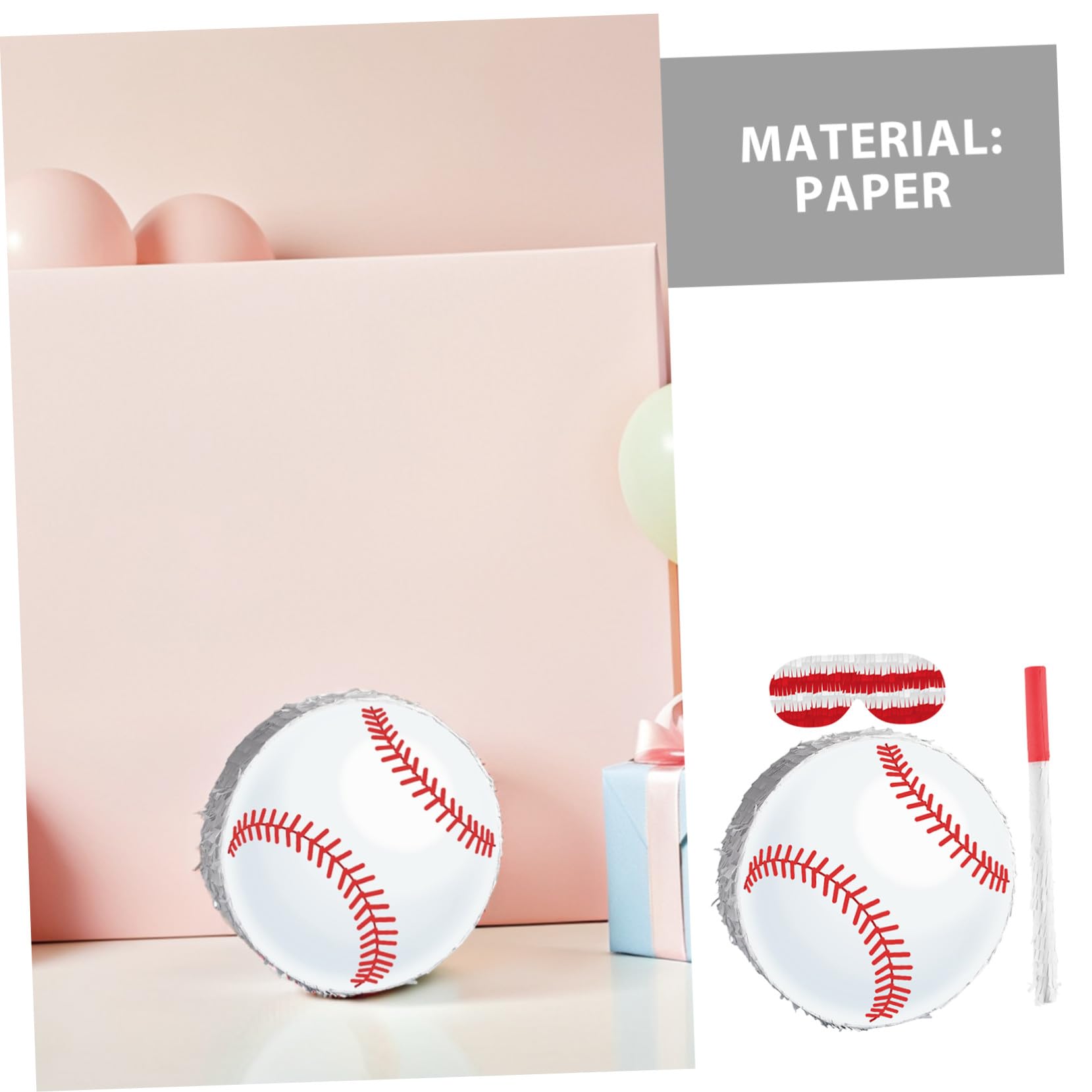 HEMOTON Piñata de Béisbol Colgante con Bate y Confeti Decoración Deportiva para Fiesta Infantil de Cumpleaños Temática de Béisbol