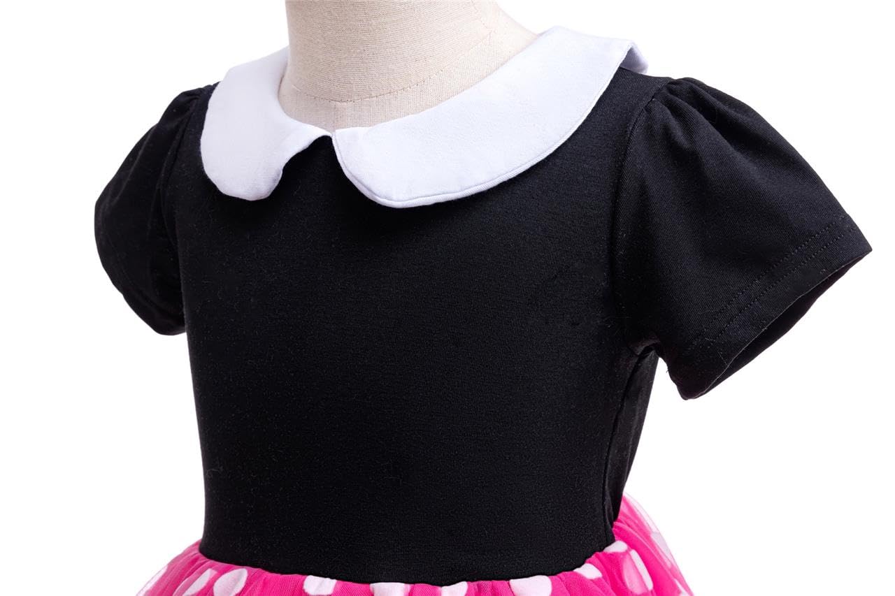 Lito Angels Minnie Mouse Kostüm für Mädchen Kinder, Polka Dot Geburtstag Kleid mit Maus Ohren Haarreif, Halloween Party Verkleidung, Rot/Hot Pink/Rosa - 5