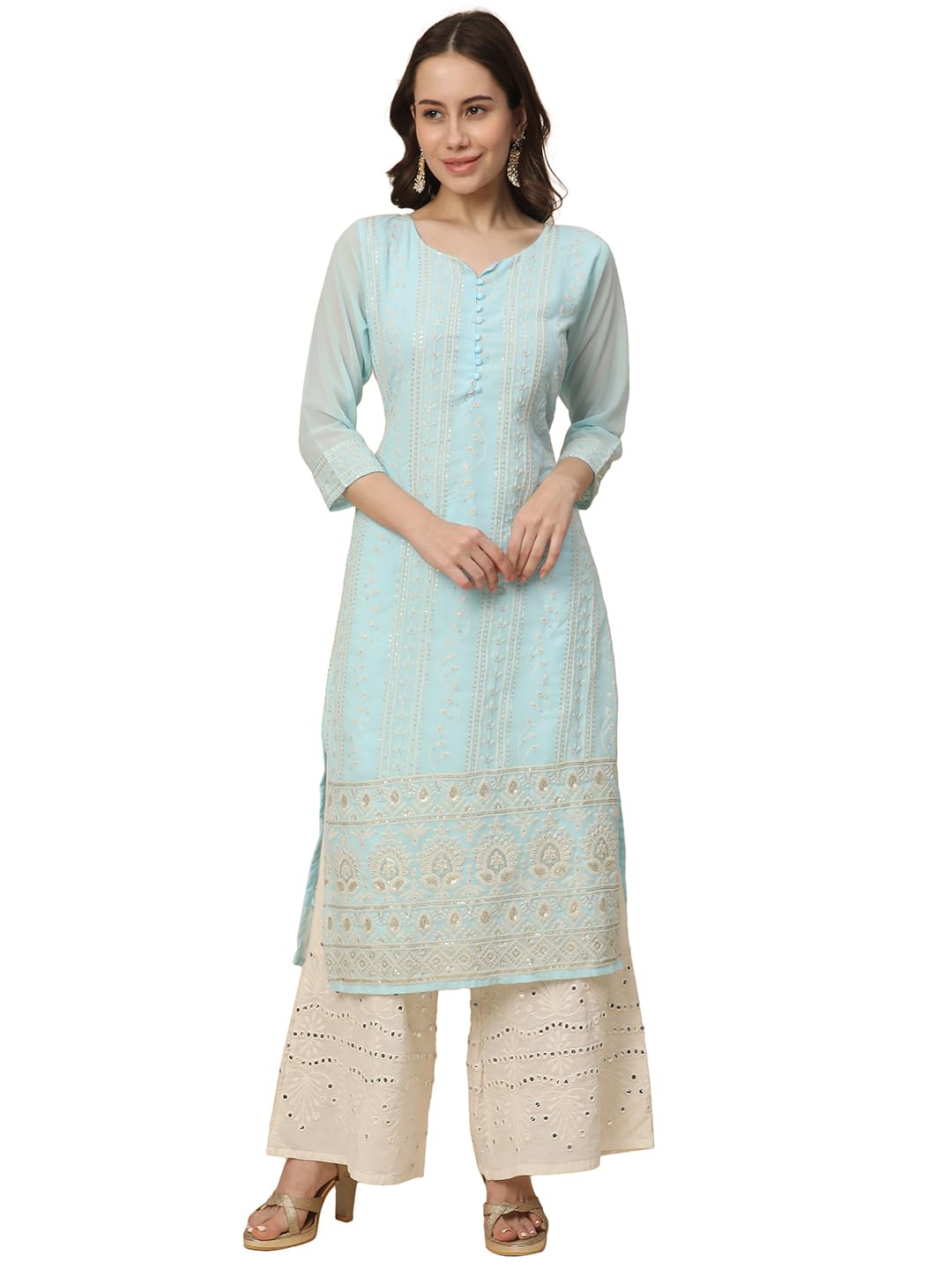 RATAN Women's Georgette Anarkali Lucknowi Chikankari Ethnic Wear Kurta