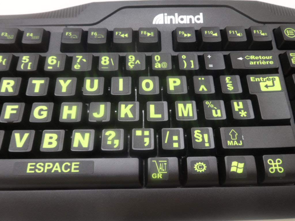 Touches autocollantes avec lettres fluorescentes enchâssées outil de mise en place. Gros caractères et symboles multimédias.